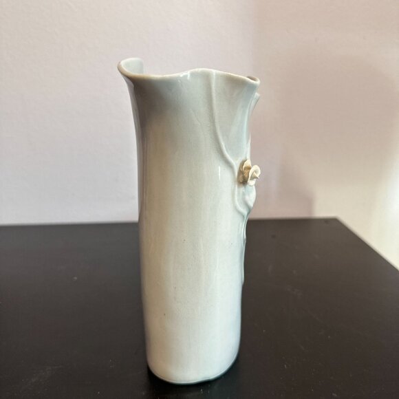 Vtg 1990 Blue Sky Porcelain Bisque Baby Face Rose 7" White Vase Artist Lund - Picture 3 of 6